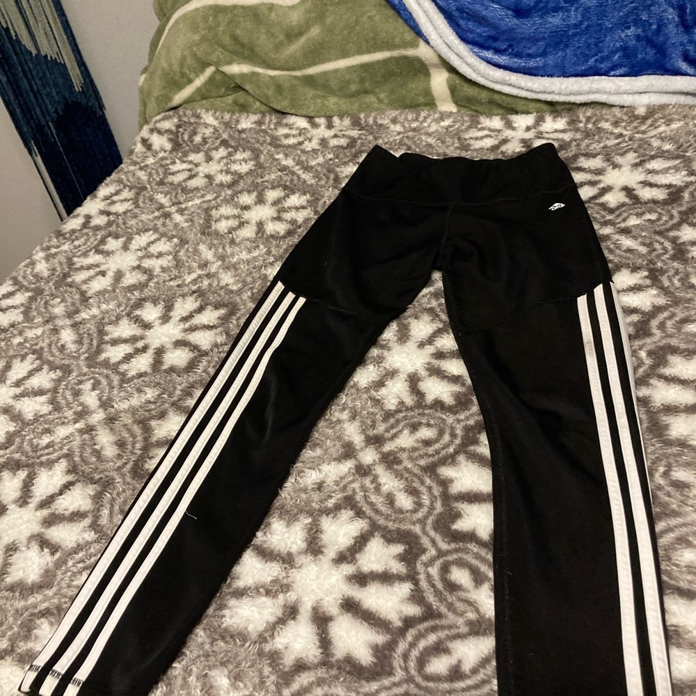 Adidas Kids Black and White Striped Leggings